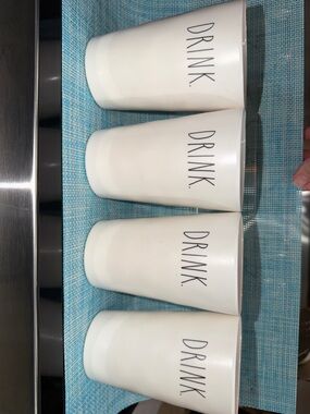 Rae Dunn White ‘DRINK’ melamine cups - Set of 4